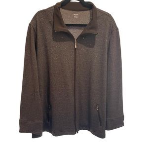 Alia Zip Front Long Sleeve Top Womens 3X Plus Size Tweed Pattern Dress Jacket